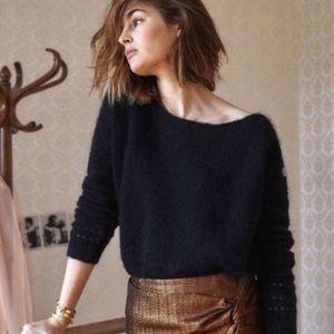 NEW Sezane Cheryl Kid Mohair Wool Black Sweater